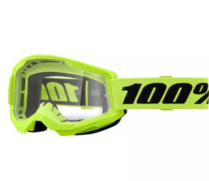 Gogle motocrossowe 100% strata2 neonowożółte przezroczyste soczewki