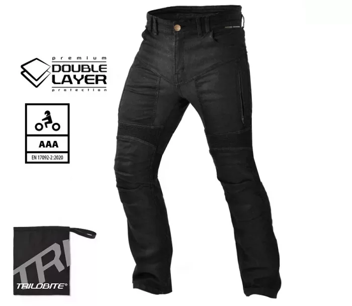 Jeansy motocyklowe męskie Trilobite Parado doublelayer AAA regular fit black level 2