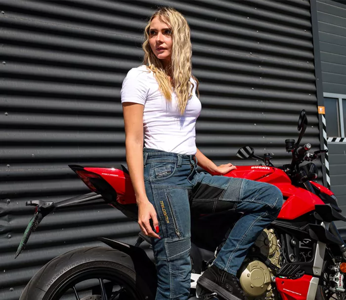 Jeansy motocyklowe damskie Trilobite Parado doublelayer AAA skinny fit blue level 2 (rozszerzony)