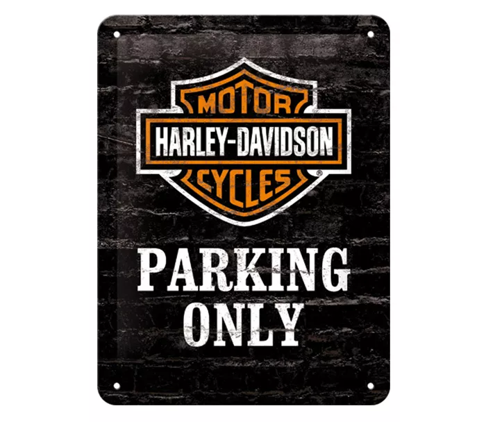 Plakatowa tabliczka blaszana — tylko parking Harley Davidson