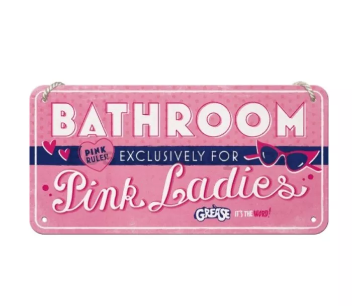 Wiszący znak „Grease” – Różowa łazienka dla kobiet
