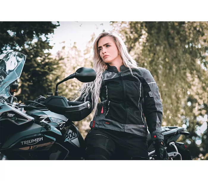 Damska kurtka motocyklowa Nazran California 2.0 czarno-szara kompatybilna z Tech-air
