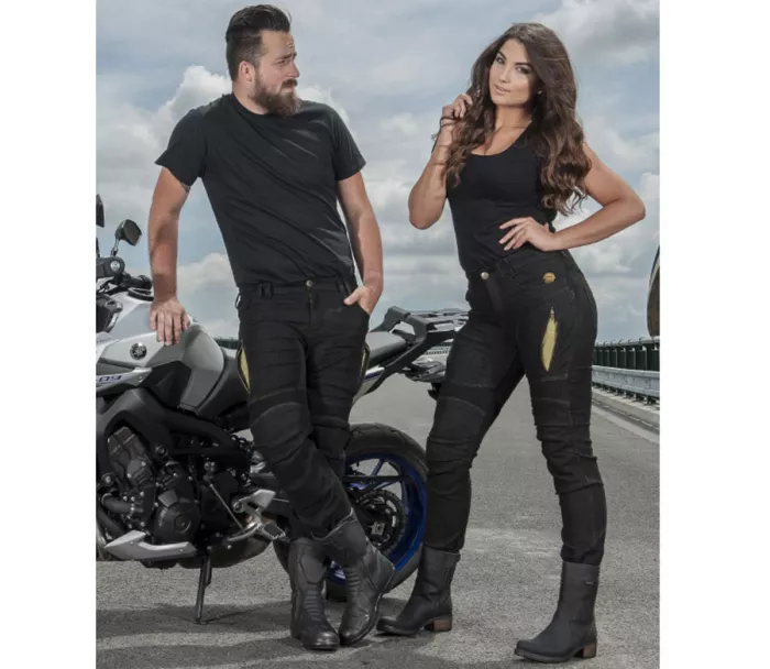 Damskie jeansy Kevlar motocyklowe Trilobite Parado czarne (przedłużone) rozmiar 34