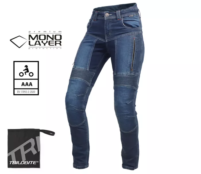 Damskie dżinsy motocyklowe Trilobite Parado monolayer AAA slim fit blue (Rozszerzony)