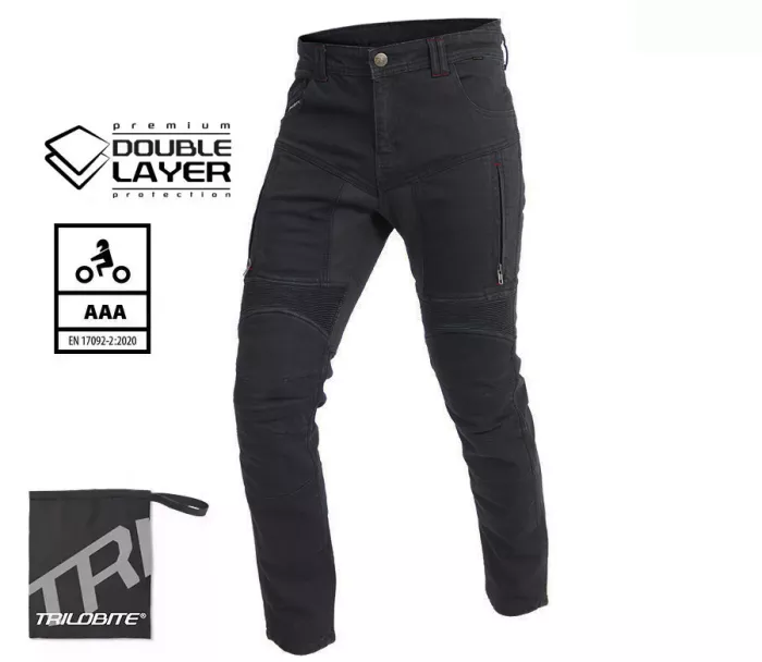 Jeansy motocyklowe męskie Trilobite Parado doublelayer AAA skinny fit black level 2