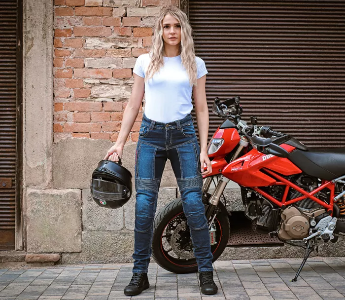 Damskie dżinsy motocyklowe Trilobite Parado monolayer AAA slim fit blue (Rozszerzony)