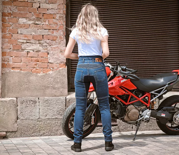 Damskie dżinsy motocyklowe Trilobite Parado monolayer AAA slim fit blue (Rozszerzony)