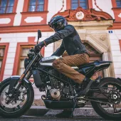 Jeansy Kevlar do motocykla Trilobite Parado rdzawobrązowe (przedłużone)