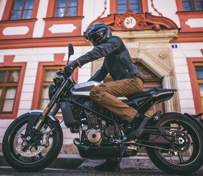 Jeansy Kevlar do motocykla Trilobite Parado rdzawobrązowe (przedłużone)