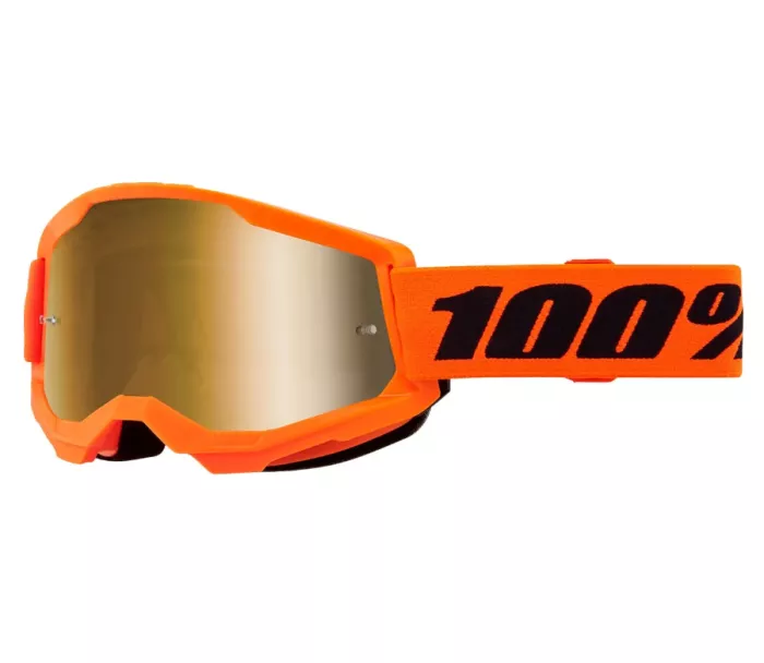 Gogle motocrossowe 100% strata2 neon orange goggle mirror true gold lens