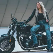 Damskie jeansy Kevlar na motocykl Trilobite Parado niebieskie rozmiar 34